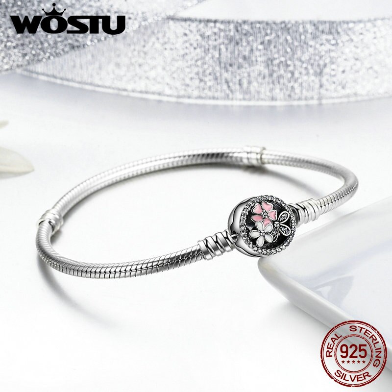 WOSTU 100% 925 Sterling Silver Poetic Blooms Bracelet & Bangles For Women Fit DIY Charms Beads Original Jewelry XCHS919