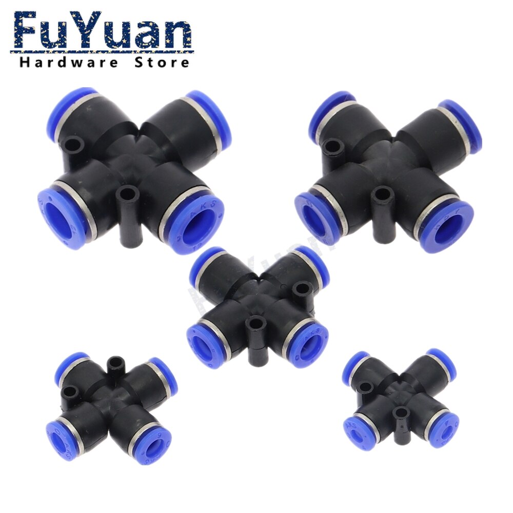 4 Way Cross Shape Equal Pneumatic Union Connector 4mm 6mm 8mm 10mm 12mm OD Hose Tube Push In 4-Port Air Splitter Gas Connector