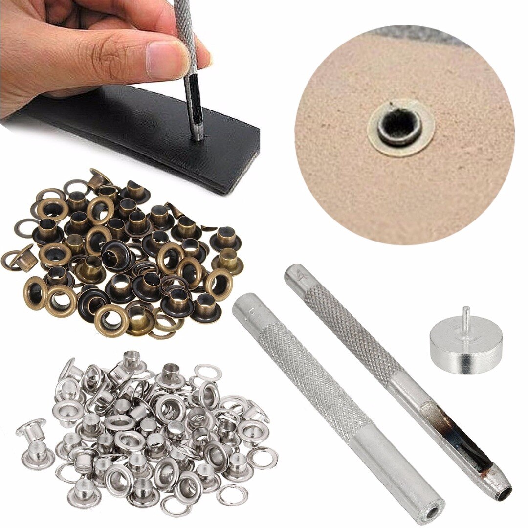 1Set 4Mm Grommet Installatie Setting Tool Kit Set + Leather Perforator + 80 Oogjes