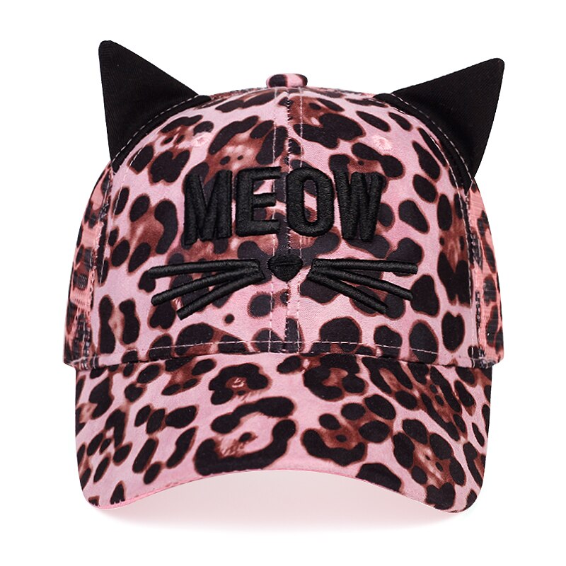 Meow broderet baseballkasket kat vild hat kat øre sød hat leopardprint tide hat afslappet skygge mesh hatte gorras: Brun