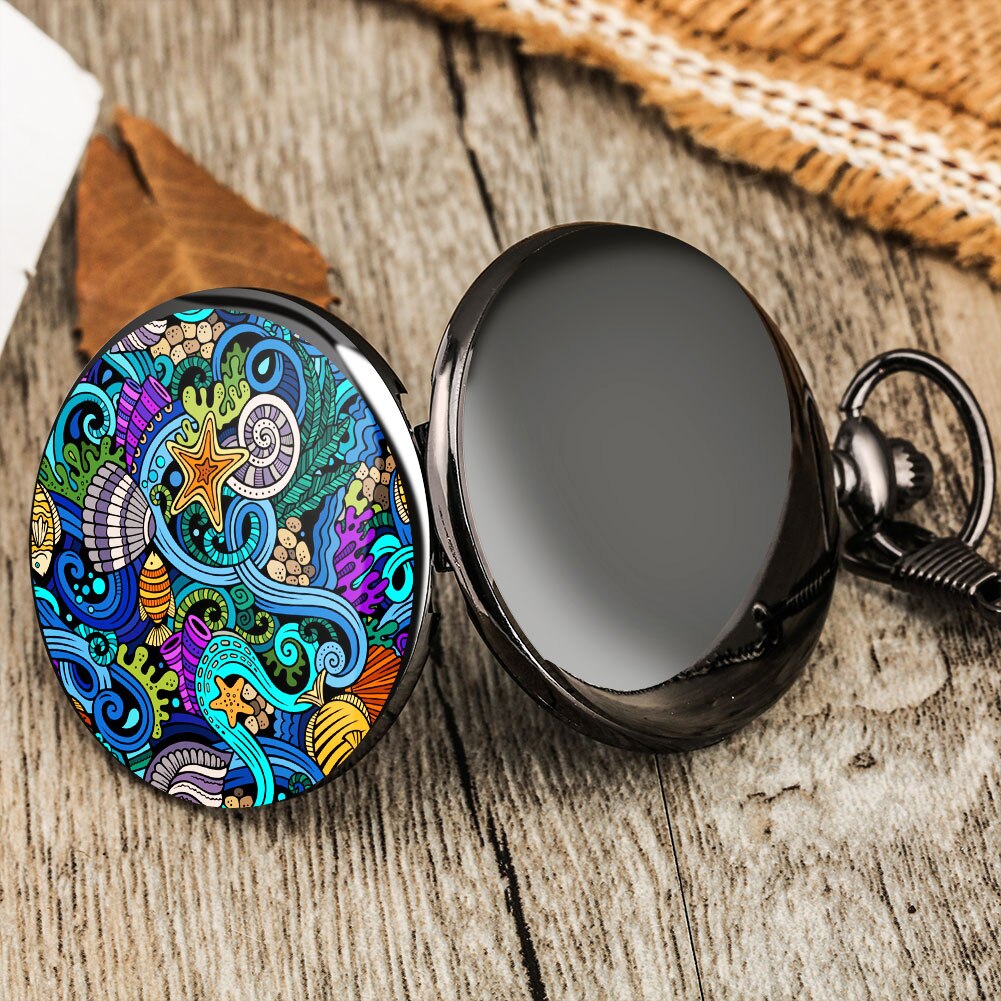 a la mar mundo patrón pintado reloj de bolsillo de los hombres COLLAR COLGANTE de las mujeres Cadena de aleación de Retro Relojes para amigo, Relojes
