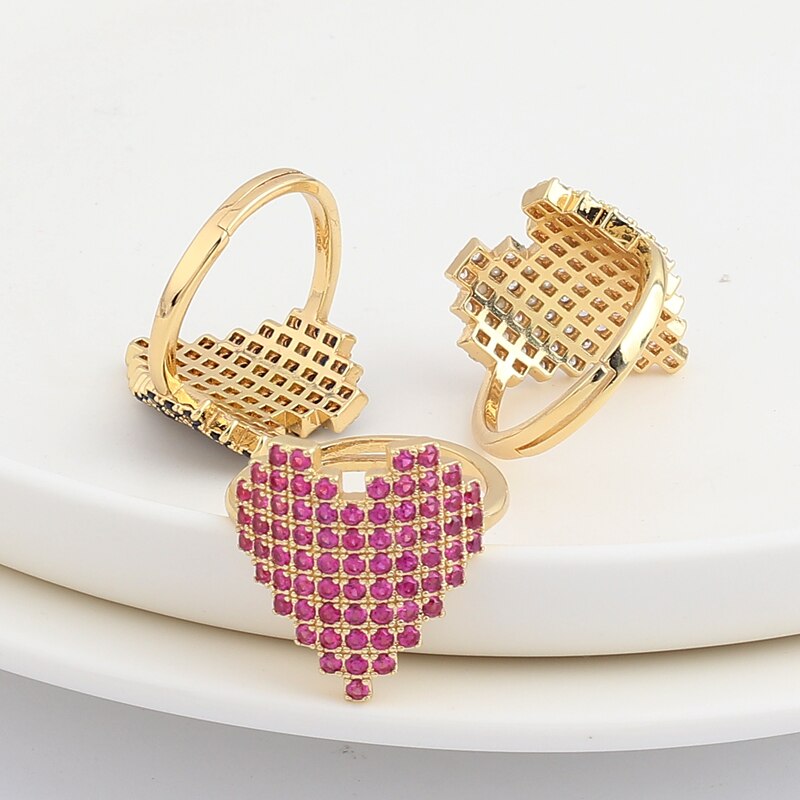 Boheme hjerte guld clor ringe til kvinder boho kærlighed hjerte mikro cubic zirconia ring kvindelige finger statement smykker