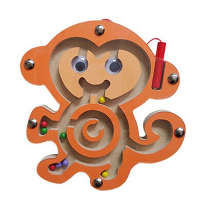 Kids Magnetic Maze Toy Wooden Puzzle Game Children Early Educational Brain Teaser Animal Cartoon Toy Intellectual Jigsaw Board: Monkey TJ028