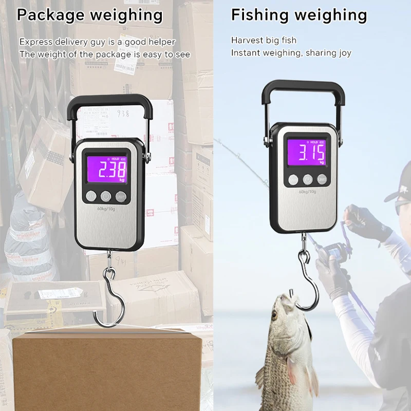 Báscula Digital con gancho para colgar, báscula portátil para equipaje con batería/carga USB, herramientas de pesaje con gancho para colgar, 60kg/10g