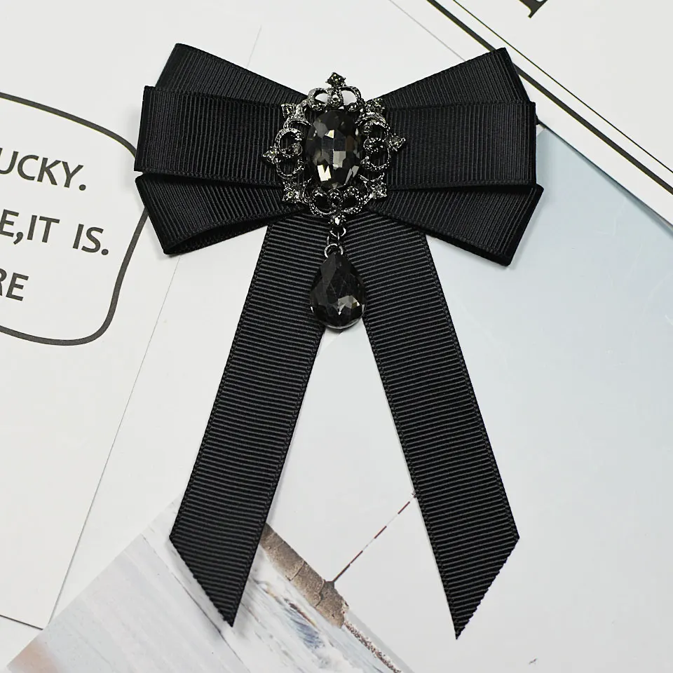 I-remiel, broche con lazo de cinta roja a la , tela de cristal con diamantes de imitación, arte de tela, alfileres y broches para vestido de boda de lujo, para mujer: Rodio plateado