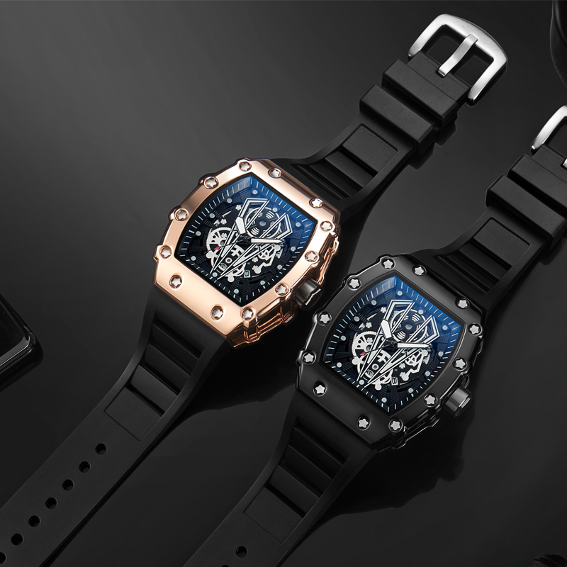 Relojes deportivos con esfera de esqueleto para hombre, estilo a la , superior, correa de Gel de sílice de lujo, reloj de cuarzo resistente al agua, Montre Homme