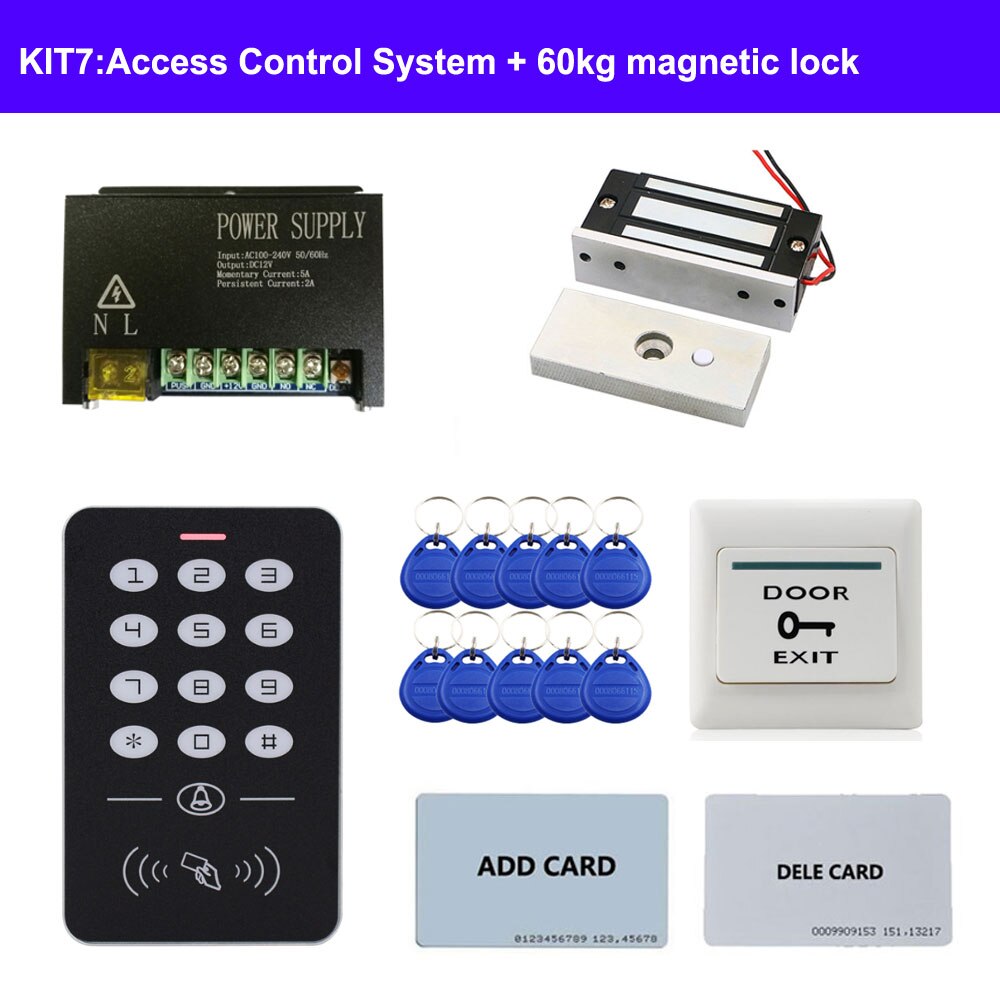 Various Door Access Control System Kit ID keypad access control + Power Supply +exit button+ Electric Door Locks for office: KIT7