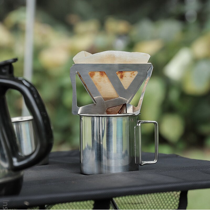 Taza de filtro de café reutilizable, soporte de acero inoxidable, embudo de malla, goteador de café al aire libre, estante plegable para acampar, herramientas de cocina
