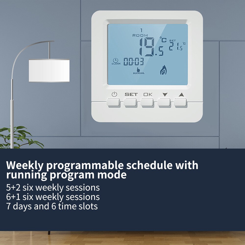 Wall-Mounted Thermostat LCD Display Panel Programmable Wall-Mounted Furnace Thermostat Temperature Controller