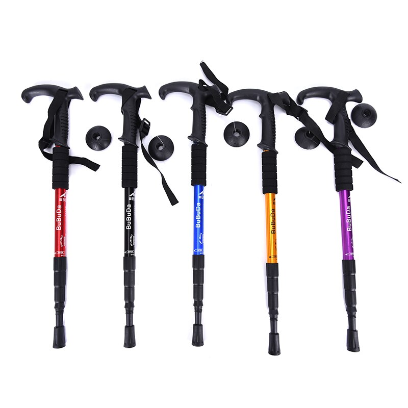 1pc 110cm Anti Shock Nordic Walking Sticks Telescopic Trekking Hiking Poles Ultralight Walking Canes With Rubber Tips Protectors