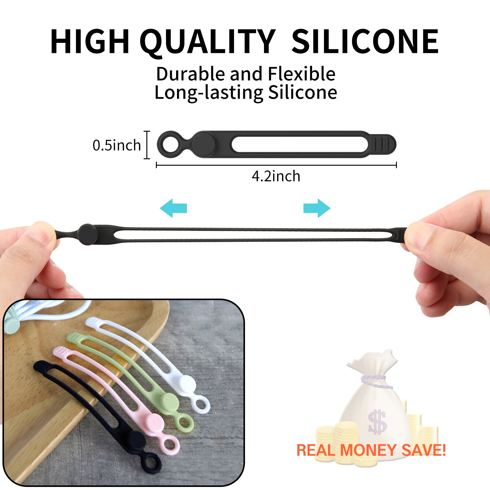 UMUST Bridas para cables de silicona, organizador de cables, correas para cables, bridas para cables reutilizables, organizador de cables de viaje, bonita brida elástica, bridas para cables
