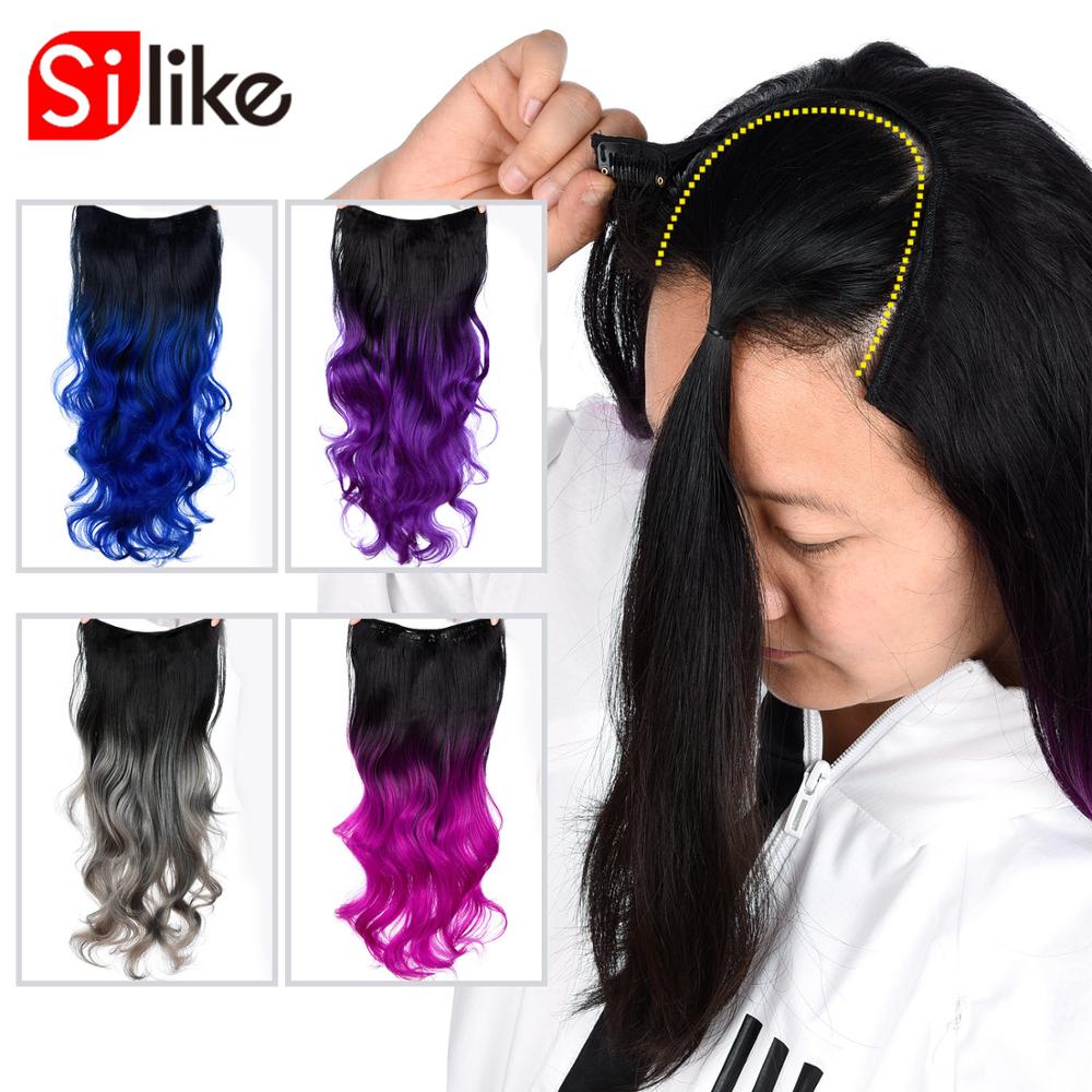 220g U Part Clips In Hair Upgrade Clip Hair Extension Synthetic Natural Wavy Hair Half Wig Blue Pink Grey