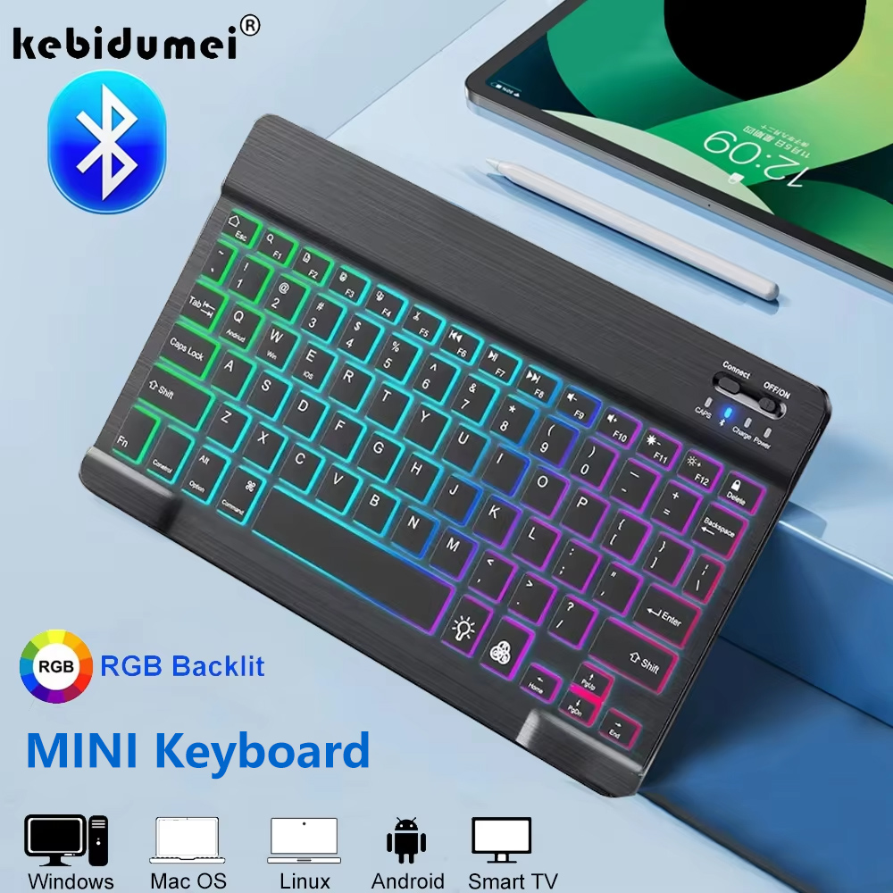 Mininäppäimistö langaton bluetooth-näppäimistö 7 värillinen taustavalaistu ladattava näppäimistö hiljainen näppäimistö pc:lle android windows ipadille