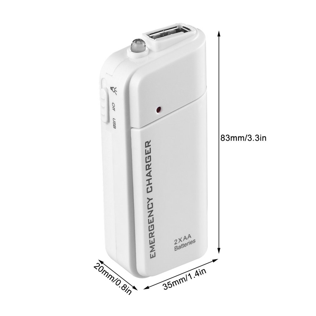 Universeller tragbarer usb-notfall-akku-verlängerungslader mit 2 aa akkus für iphones und mobiltelefone  mp3 mp4 weiß