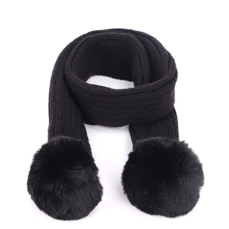 Bufanda de punto con pompón de Color sólido para niños, bufandas de algodón para niño y niña, envolturas de pañuelo de lana para bebé, novedad de: Black