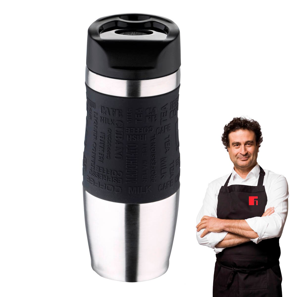 Bergner – thermos de voyage en acier inoxydable, double paroi, bouton d&#39;ouverture et de fermeture parfait, enveloppe en silicone, prise confortable et sûre, 400ML, résistance et durabilité, bouteille, Thermo café