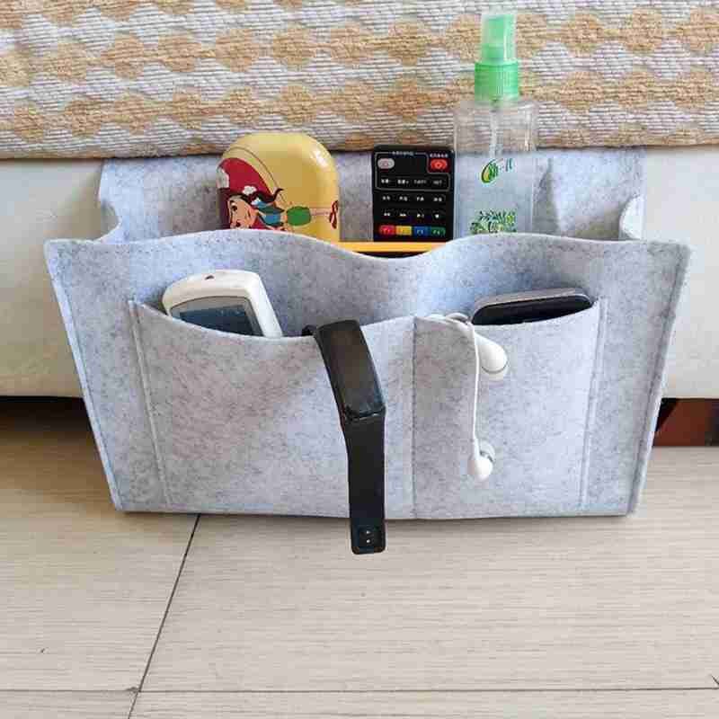 Filt sengekant opbevaring organizer senge skrivebord taske sofa tv lommer kontrol sofa holder hængende caddie fjernbetjening opbevaring organizer seng  r6 d 1