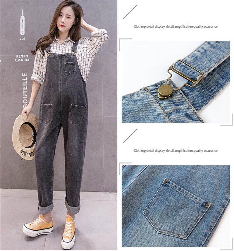Dongeri gravidbukse overall jumpsuits jeans for gravide buksesele uniformer bukser graviditetsklær pluss str.