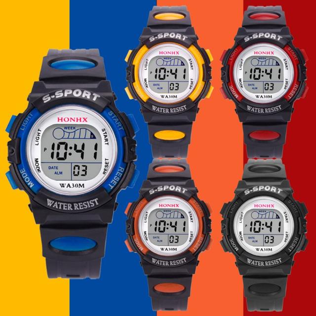 Waterdichte Kinderen Jongens Digitale Led Sport Horloge Kids Alarm Datum Horloge Kinderen Horloge Reloj