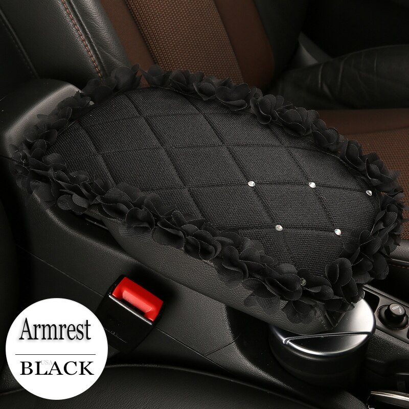 Læderbil central armlæn pad sort auto midterkonsol armlæn sædeboksmåtte pude pudebetræk køretøj beskyttende styling: Blonder-sort