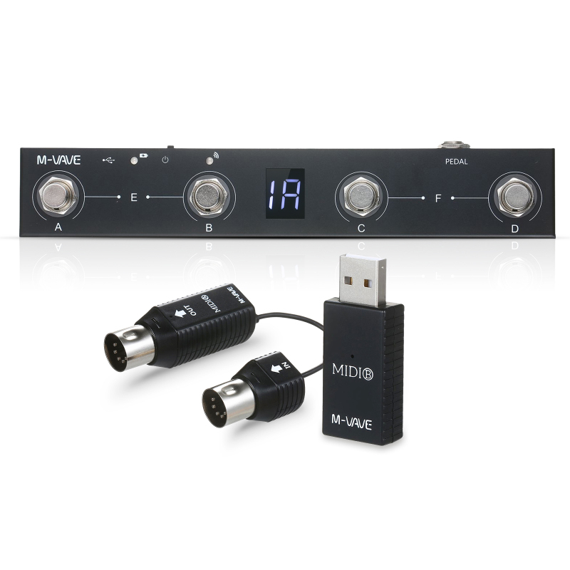 M-VAVE Chocolate MIDI Controller BT Oplaadbare 4-knoppen MIDI Controller Pedaal APP-bediening met draadloos transmissiesysteem: Black