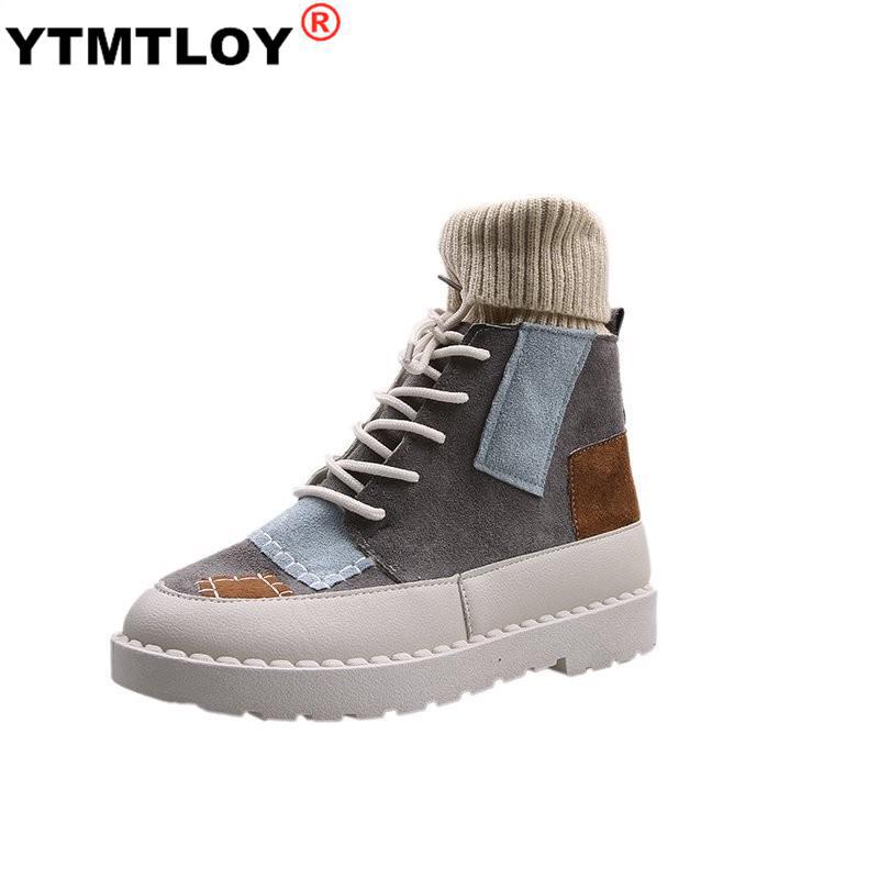 Høst og vinter eksplosjoner semsket lerret fargematchende vill high-top ull munnstøvler damesko 3 farger damestøvler: Grå / 40