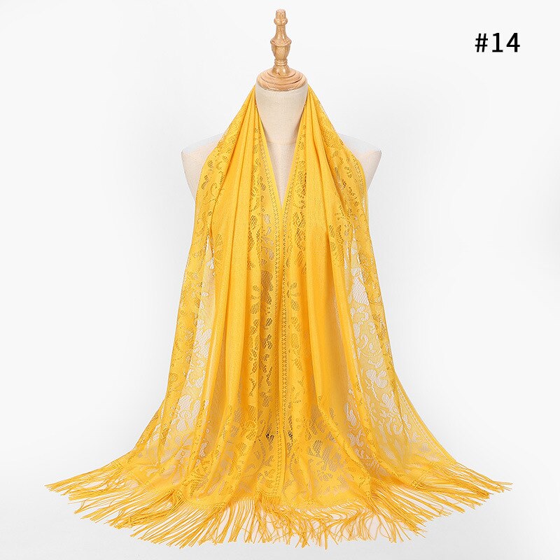 Sciarpa Lunga del merletto Dello Scialle per Le Donne Testa Avvolge Turbante Hijab di Modo Femminile Scialli Sciarpe Musulmano Hijab Bandana Accessori: YELLOW