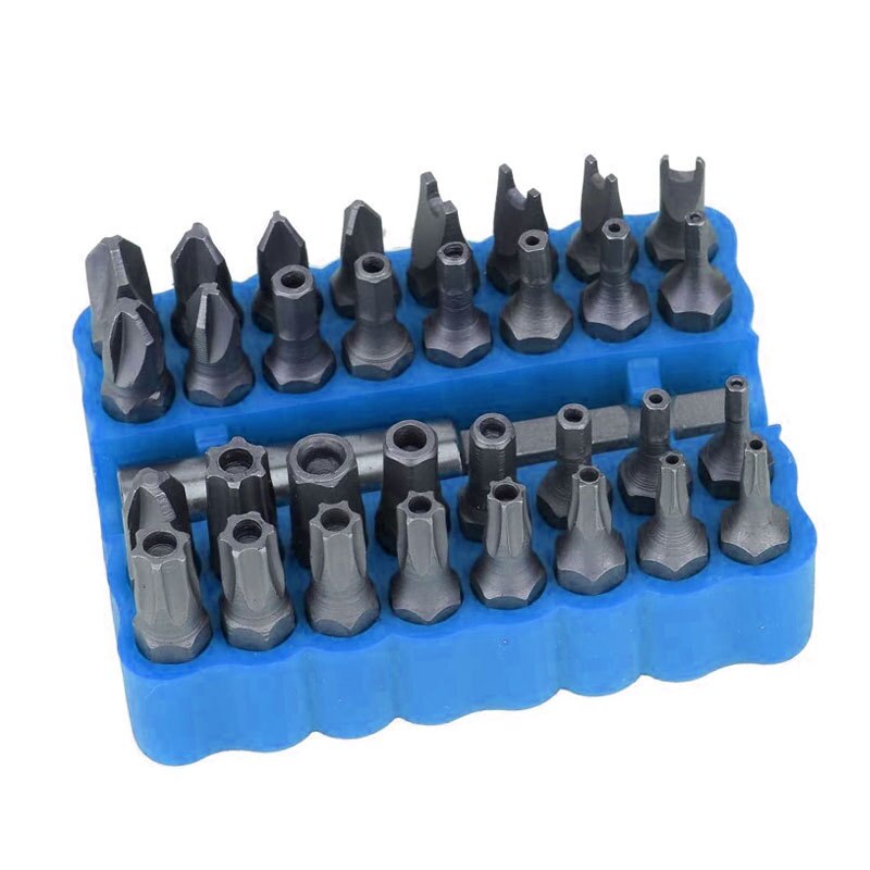 Security Tamper Proof Bit Set 33pc Torq Torx Hex Star Spanner Tri Wing Screwdriv Magnetic Holder: Blue