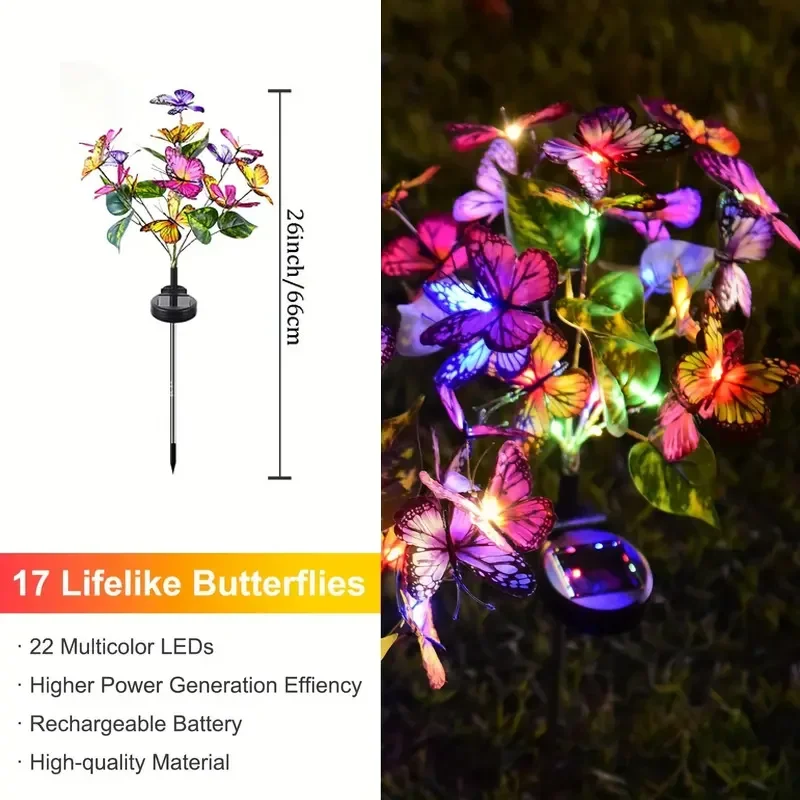 1pc Solar- Schmetterling Blume Boden Licht draussen Garten Lichter Dual Licht Modus für Terrasse Hof Weg Rasen Dach Dekoration