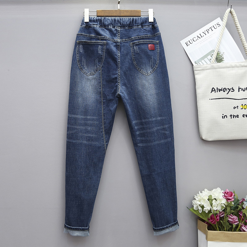 Jean maman grande taille pour femme, 100kg, ample, élastique, taille haute, Harem, Denim, automne et hiver