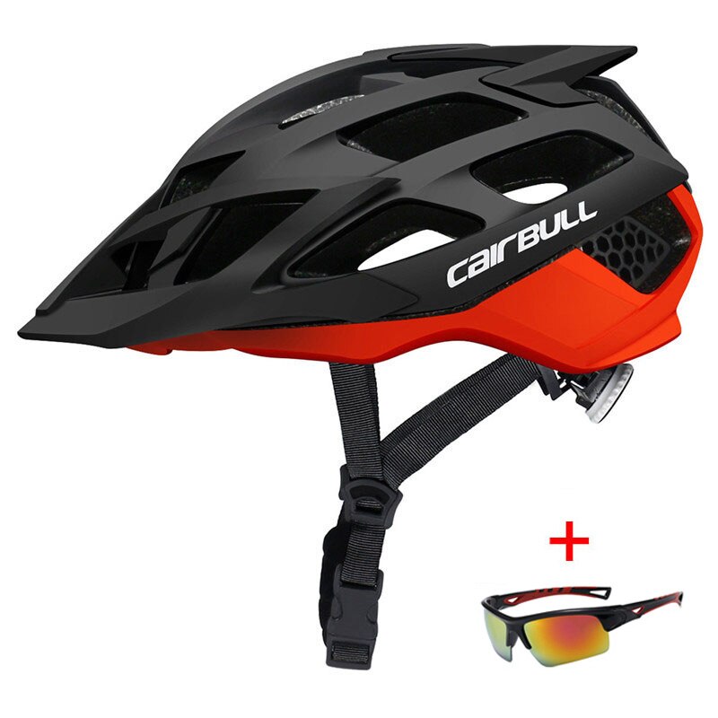 DH vtt tout-terrain casque de vélo avec lunettes de soleil sport respirant vélo casque ultra-léger VTT route casque de vélo: Red / M(52-57)