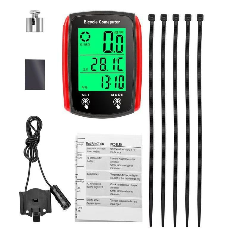 Bedrade fietscomputer met led-digitale snelheidsmeter, kilometerteller, touchscreen, waterdicht, met achtergrondverlichting: Geel