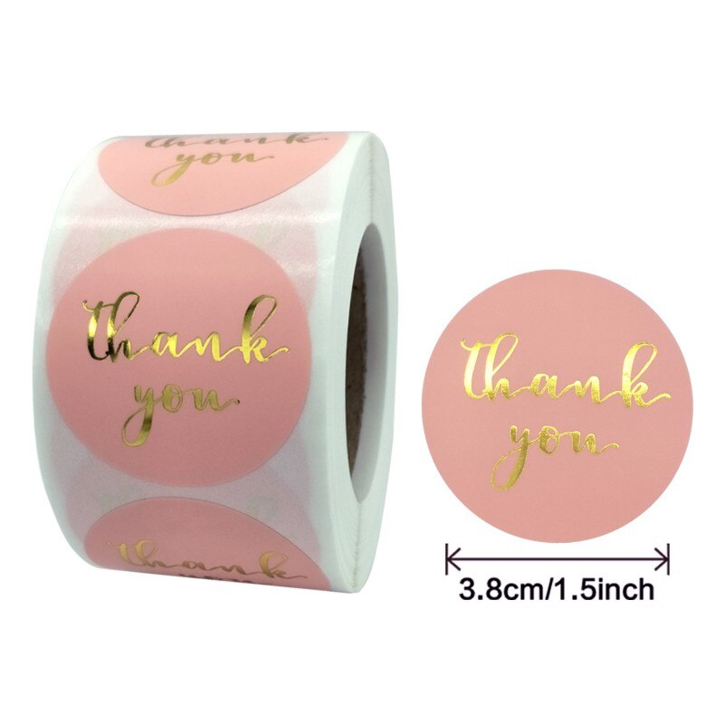 Pink Paper Label Stickers Gold Thank You Stickers Scrapbooking Handmade Business Packaging Seal Labels Stationery Sticker: C3.8CM