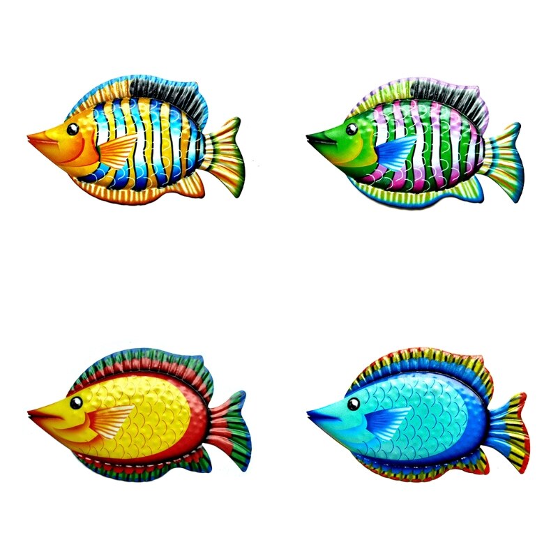 Metal Fish Hanging Wall Decor Art Bathroom Bedroom Sculpture Ornament for Garden Pool Patio Decoration K0AB