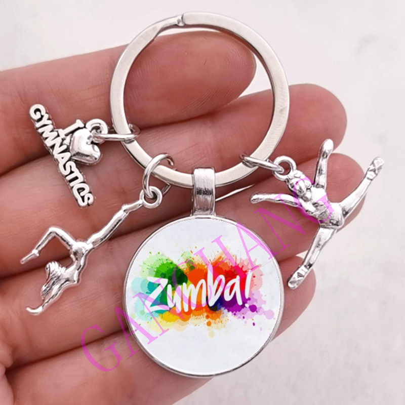 Mode Zumba Glas Sleutelhanger Fitness Dans Brief Foto Sleutelhanger Sport Gymnastiek sleutelhanger Ik hou van Fitness Sleutelhanger Sieraden: Oranje