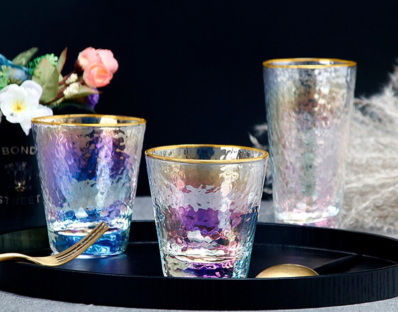 Set van  of 2-280ml/450ml veelkleurige waterglazen met gouden rand voor thuiskantoor, ochtendsap, drinkglazen, -92 glazen