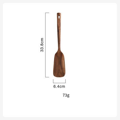 Teak Spatula Long Handle Solid Wood Leaky Spatula Acacia Wood Household Non-stick Frying Pan Spatula Kitchen Tools: 1