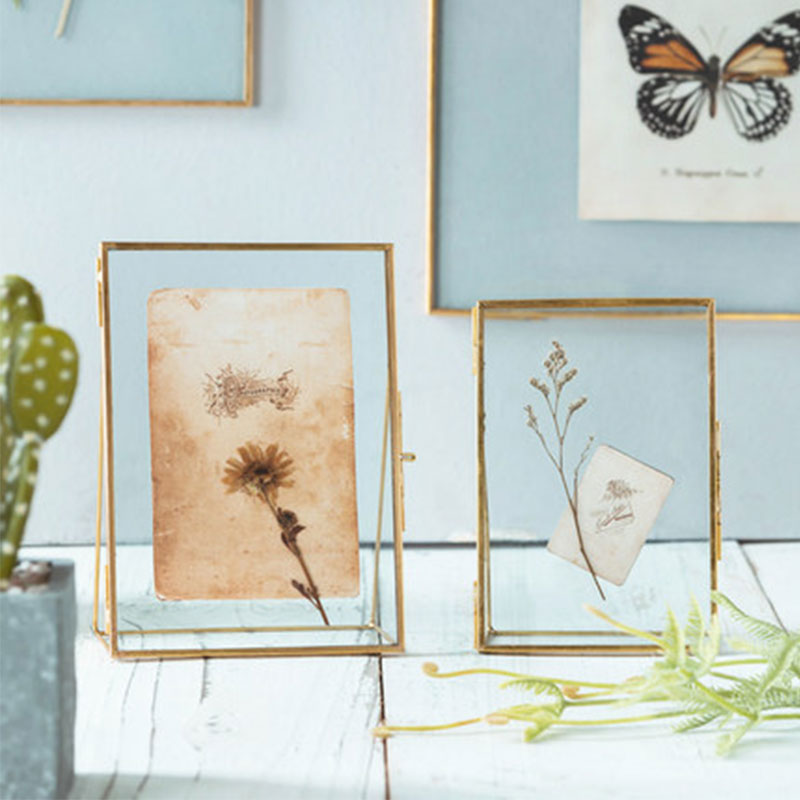 Gold Metal Glass Photo Frame Home Decoration Folding Wire Desktop Picture Brass Frames Portraits Landscape