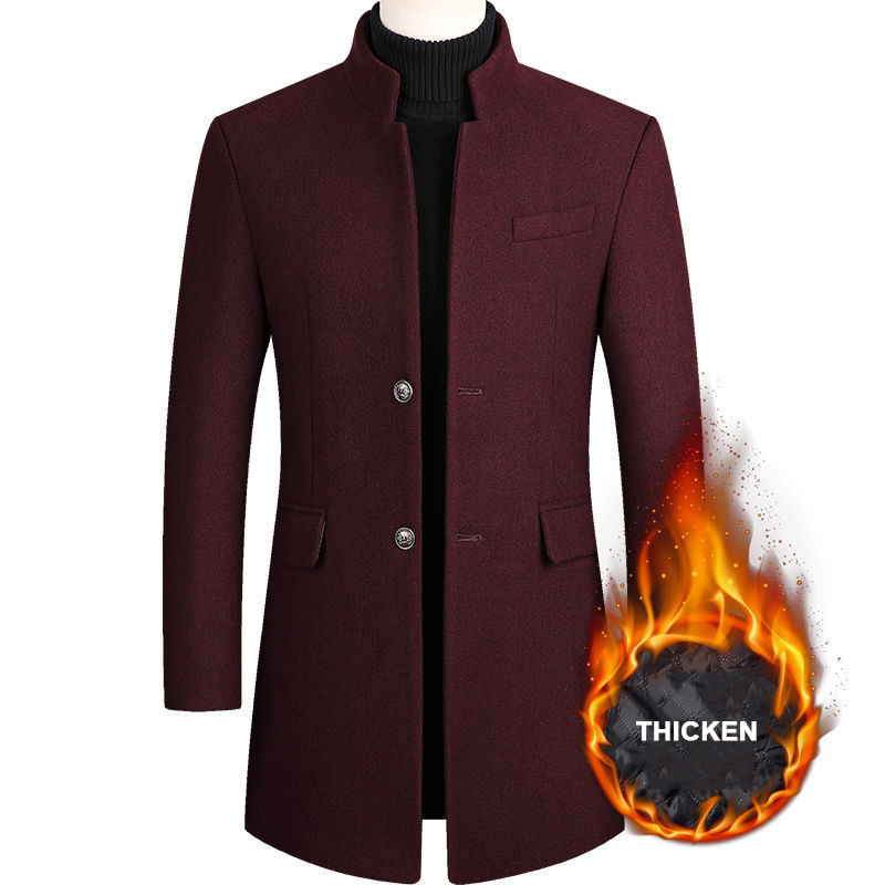 Casacos de inverno de misturas de lã para homens, casaco grosso de alta qualidade de lã, roupa de exterior af2811: XXL (185 100A) / 2811 Wine Red
