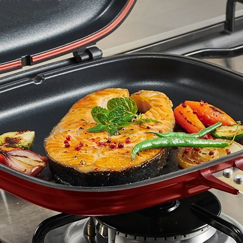 Double Pan Jumbo Grill Cookware Nonstick Double Pan Omelette Pan for Pan Square Multipurpose Pan Double Sided Pressure Pan