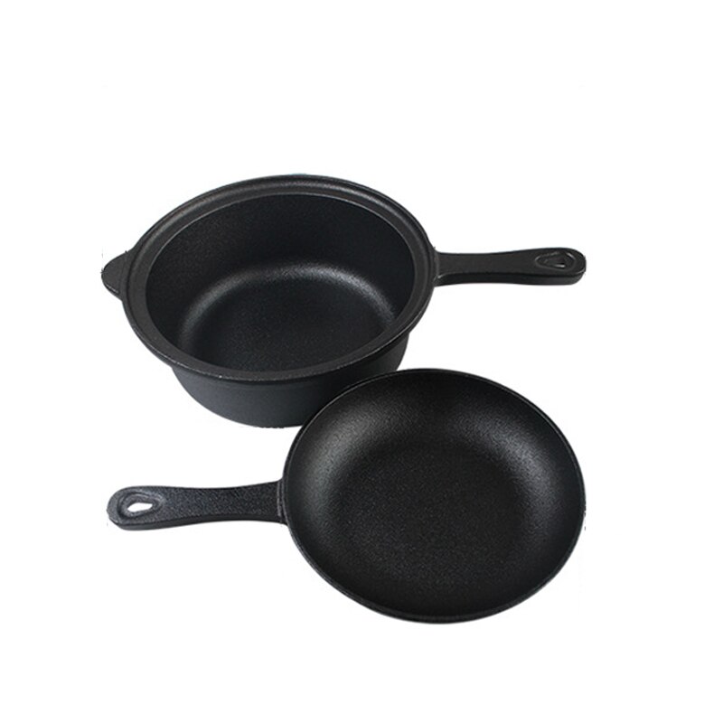 22cm cast iron uncoated frying pan multi-function casserole pot: Default Title