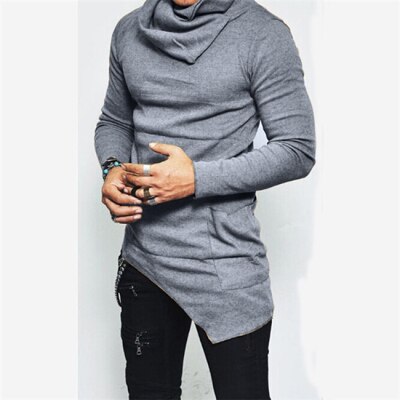 Plus size 5xl huvtröjor för män obalanserad fåll ficka långärmad tröja för män kläder höst tröja med turtleneck hoodie: Grå / 4xl
