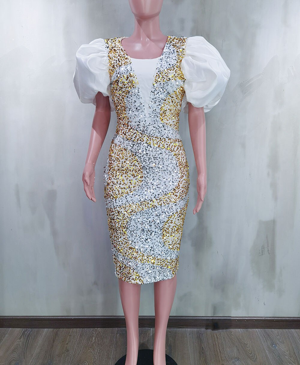 Dashiki-ropa clásica de estilo africano para mujer, vestidos elásticos de burbuja con lentejuelas de encaje, a la , para de nalgas