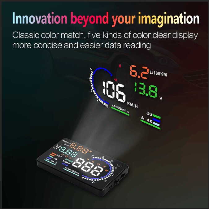 HUD Windscreen Projector OBD2 HUD Car Head Up Display 5.5&#39; LED OBD Scanner Speed Fuel Warning Alarm Data Diagnostic Tool