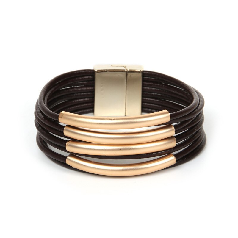 Allyes Bohemian Multilayer Lederen Armbanden Voor Vrouwen Mode Chocolade Wrap Armband Vrouwelijke Sieraden Party: Brown