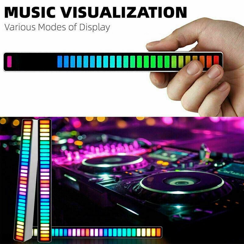 Car Sound Control Light RGB musica ad attivazione vocale ritmo luce ambientale con 32 LED Car Desktop APP Control lampada per la decorazione domestica