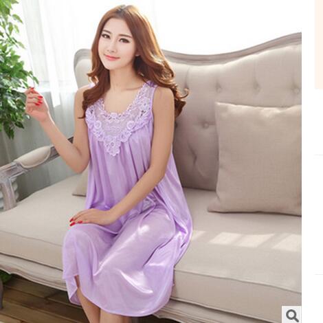 Vrouwen Nightgowns Zijden Nachtkleding Jurk Zomer Casual Sleepshirts Nachtjapon Vrouwelijke Nachthemd Thuis Kleren Nacht Shirts E0042: violet