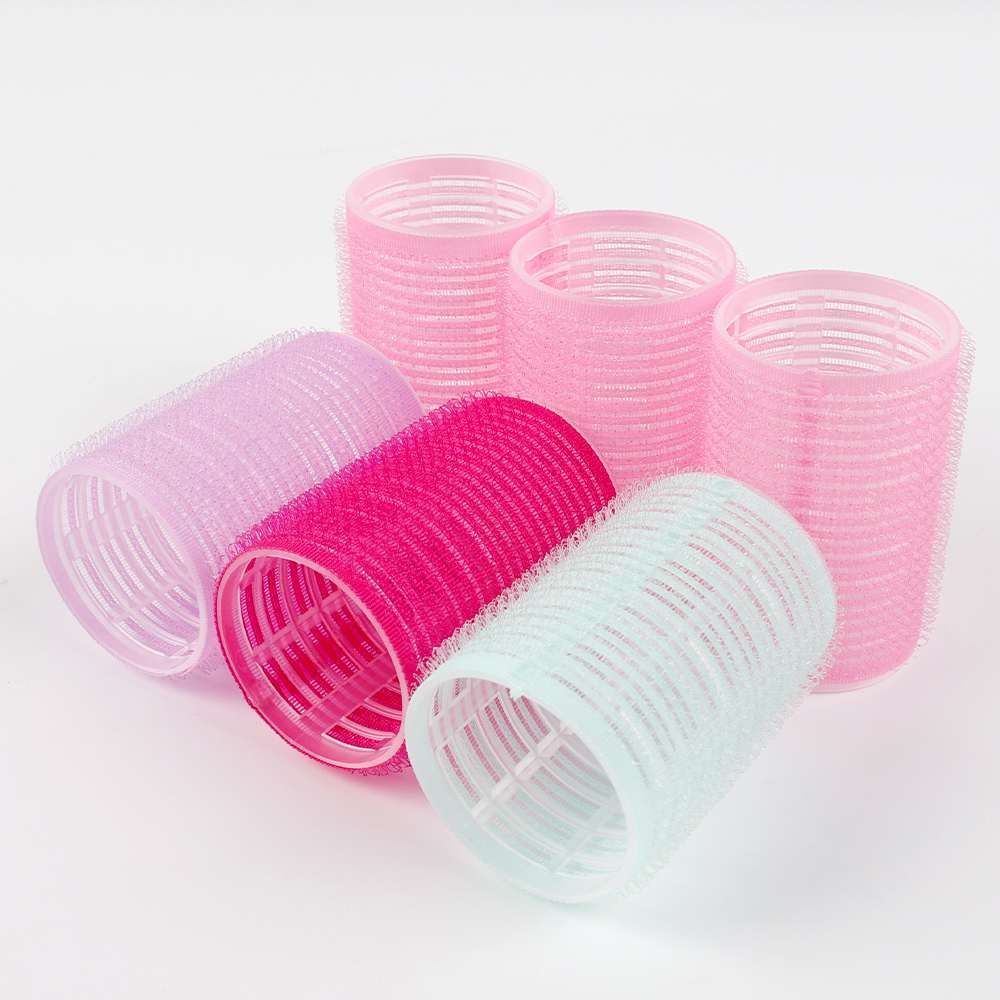 Rolo de cabelo autoadesivo de plástico, sem calor, franja de ar, rolos, modelador de cabelo diy, ferramenta de estilo para mulheres, rolo rosa