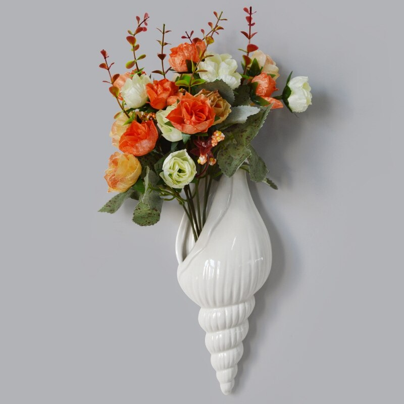 Modern White Ceramic Sea Shell Conch Flower Vase Wall Hanging Home Decor Living Room Background Wall Decorated Vase Style 3