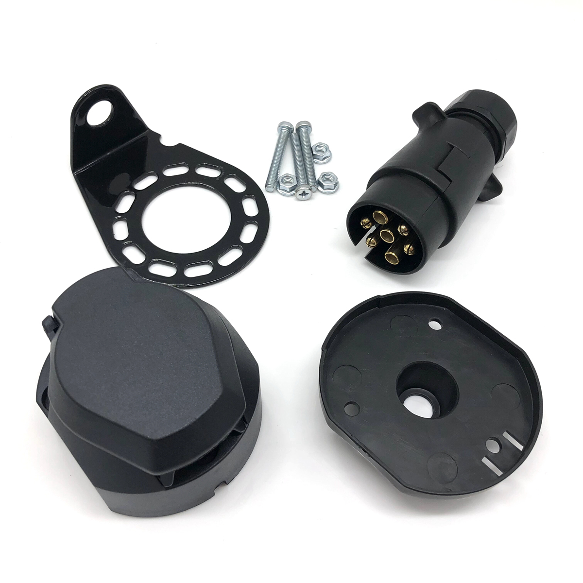 7 Way Auto Car Trailer Plug Trailer Connector Plug Socket Bracket Set Kit Truck Trailer Connector For Car RV Boat Truck